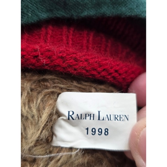 Vintage 1998 Ralph Lauren Polo Teddy Bear Red Reindeer Sweater Green Backpack - Picture 7 of 8